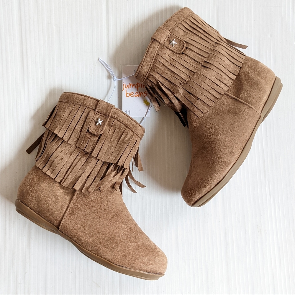 JUMPING BEANS optimistic double fringe tan suede boots - Picture 7 of 8